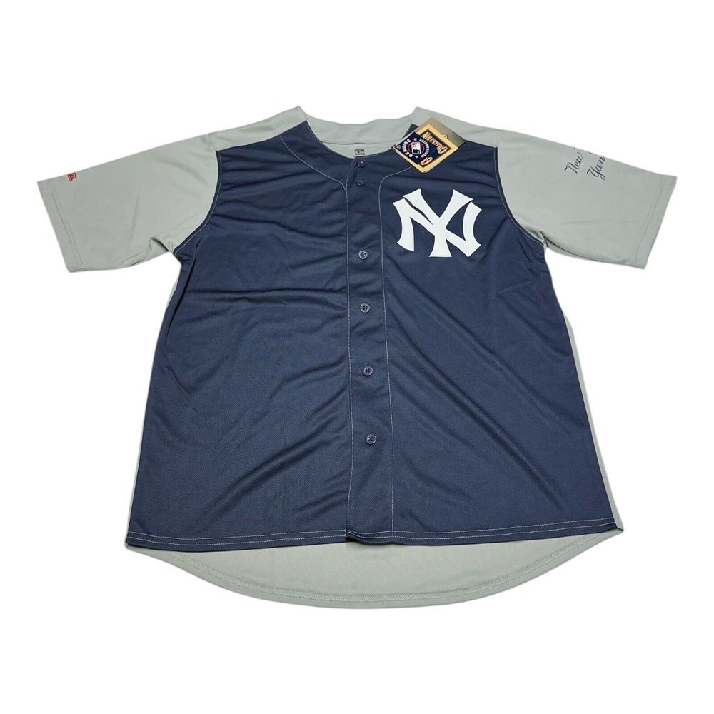 Stitches MLB New York Yankees Blank Jersey Men's Size L Blue Gray Button Up NWT